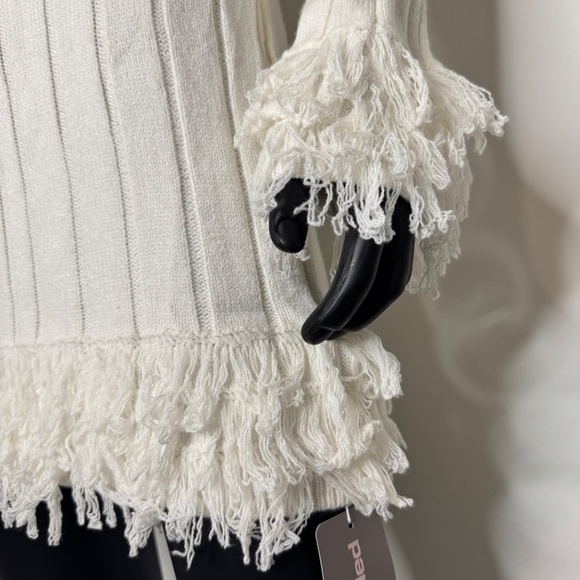 MISSGUIDED Ribbed Knit Mini Dress With Fringe Winter Long Sleeve Turtleneck - Picture 6 of 7